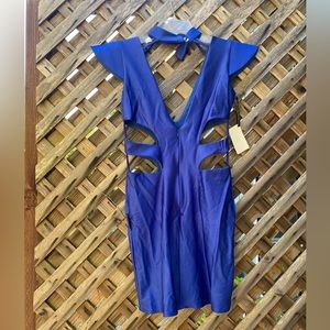 Royal blue bodycon cut-out space dress